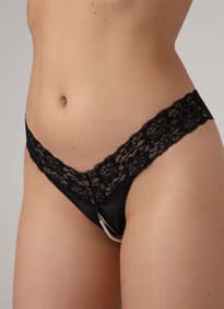 Sexy undertøy - Christine - Pearl Crotchless Thong Pia Black 2XL/3XL - bilde