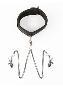 Frekke sexleketøy - SEI-MIO - Twin Tweaks Velvet Collar with Nipple Clamps - bilde