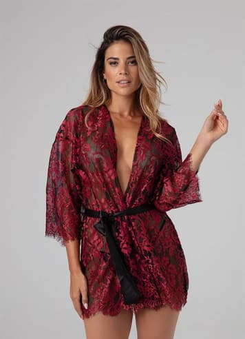 Sexy undertøy - Christine - Luxury Kimono Fleur de Plaisir Black/Red S/M - bilde 1