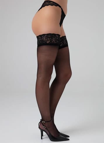 Sexy undertøy - Christine - Stay-Up Anti-Ladder Glorious Black S/M - bilde 1