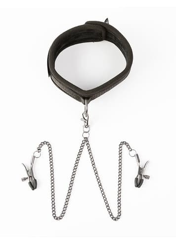 Frekke sexleketøy - SEI-MIO - Twin Tweaks Velvet Collar with Nipple Clamps - bilde 1